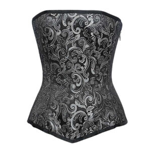 CQ 1540 CorsetsQueen Silver Brocade Authentic Steel Boned Longline Overbust Corset Straight Cut Front Closed Side Zipper 1 1024x1024.jpg